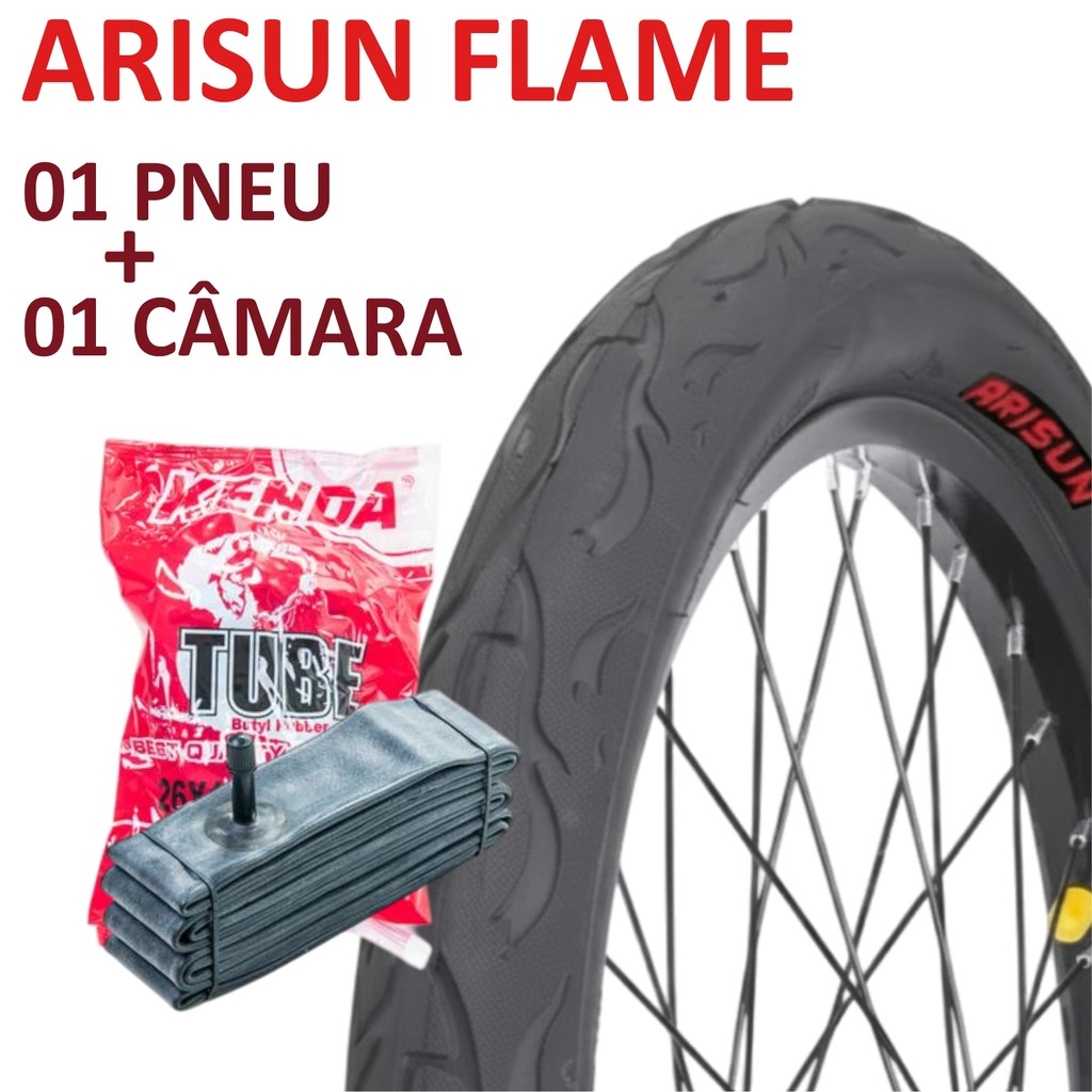 Pneu Arisun 26x2.125 Flame H584 Aro 26 + Câmara Kenda Tube Schrader 26x1.90 26x2.125 Pneu Slick Balão Bicicleta