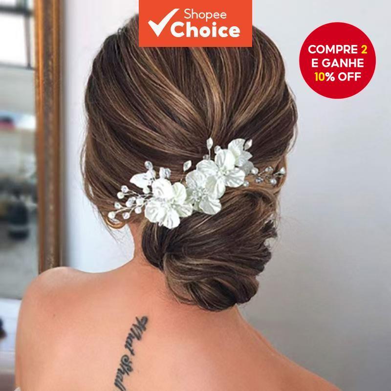 Pente de noiva coreano, artesanal com flores de pérolas de cristal para acessórios de cabelo de casamento para mulheres em Oferta na Shopee