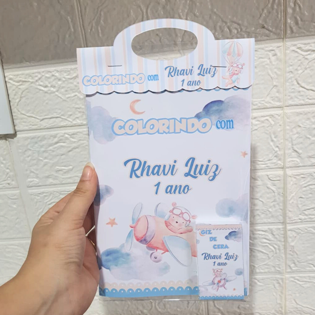 Revistinha Livro de Colorir - O TEMPO VOA URSINHO AVIADOR BALOEIRO - Lembrancinha de aniversario KIT PINTURA Livrinho