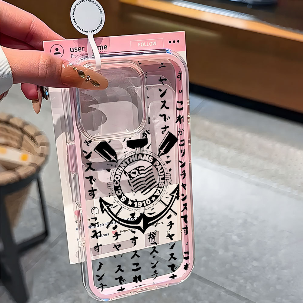 Capa 3 Em 1 Capinha Para IPhone 13 11 12 14 15 16 17 Air Pro Max Normal Transparente Acrílico SC Corinthians Anti-Impact