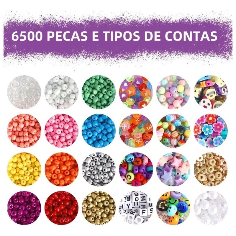 Kit Miçangas para Fazer Pulseira Infantil Colorida Bijuteria Colar Phone Strap 5000 pçs