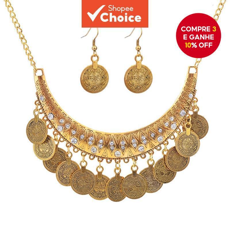 Conjunto De Joias De Moeda Punk Colar E Brinco Combinando Presente De Metal Para Mulheres em Oferta na Shopee