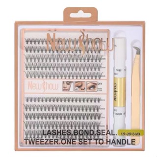 New Show Cílios 12P+20P Tufos Sem Nó Mix 9-14mm MIX + 1 Principal Pinça + 1  Cola em Oferta na Shopee