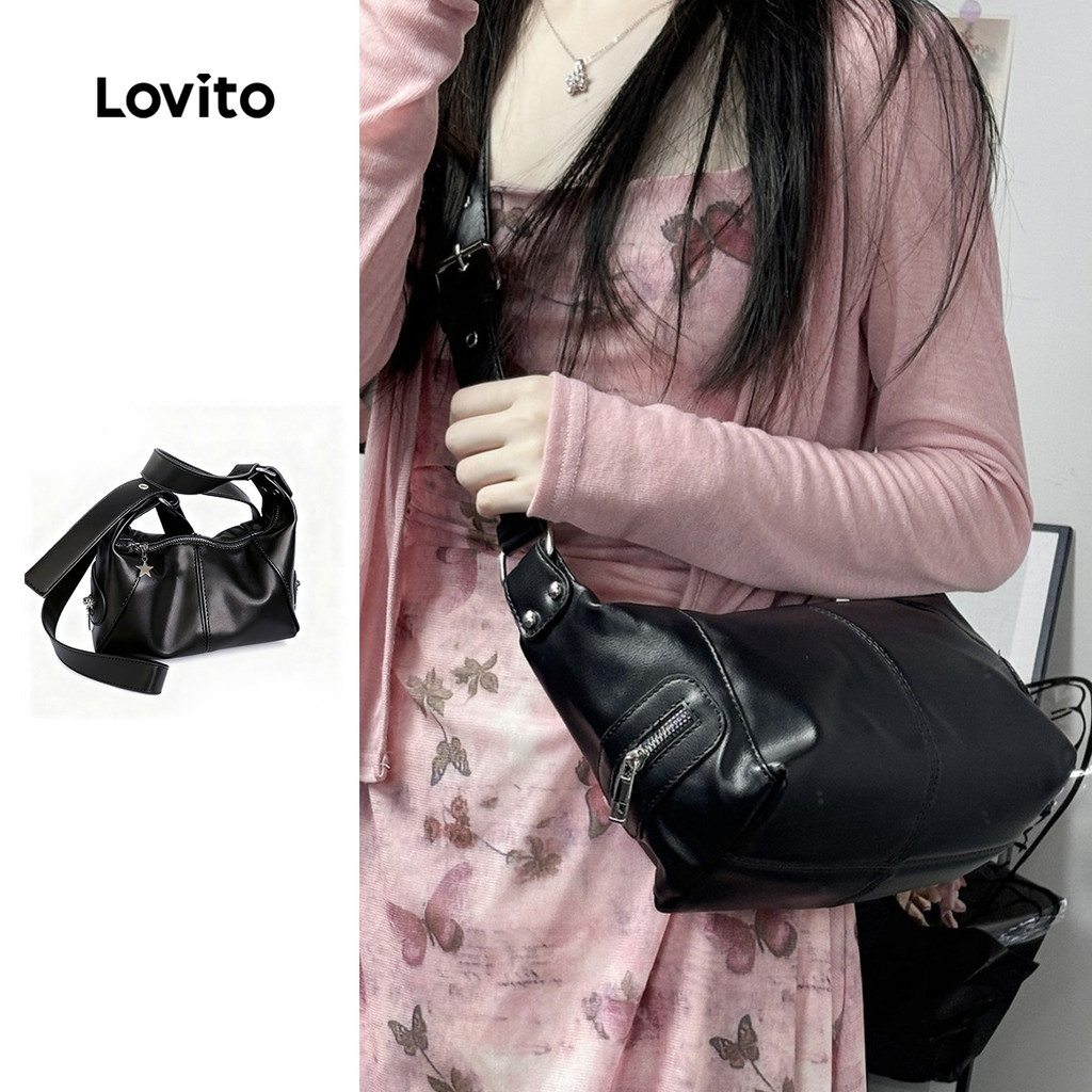 Lovito Casual liso Retro versátil emenda sela saco pequena bolsa de ombro para mulher LFA60138