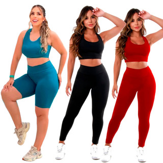 Kit 2 Conjunto Fitness Feminino Top + Calça Legging Academia Treino Zero Transparência