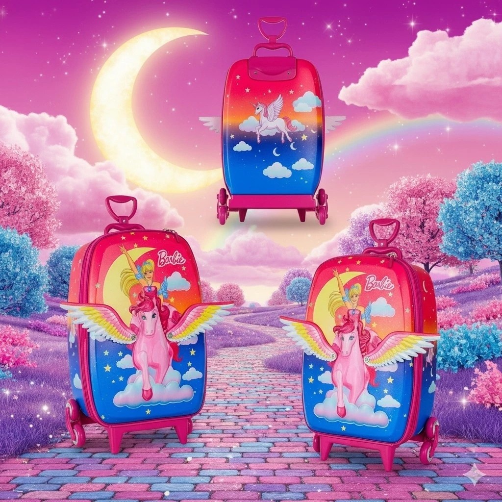 Mala Infantil Gatinha Marie ou Mala Infantil Barbie Pegasus 3D Multicolorida Bagagem de Viagem