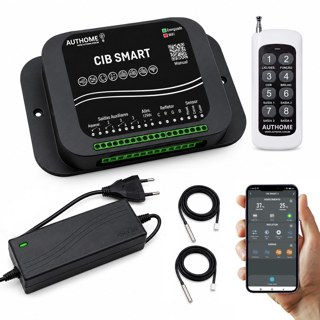 Controlador Temperatura Piscina Wifi LED RGB Automação Alexa 4 Saídas Aquecedor Bomba Hidro Cascata