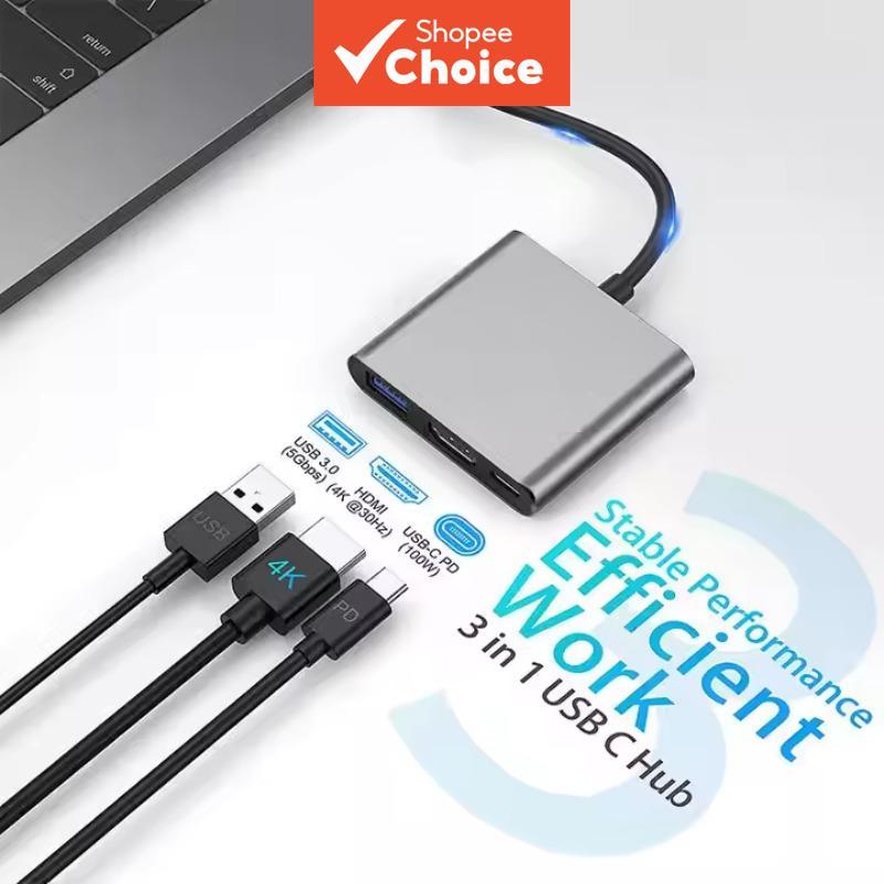 Adaptador Conversor USB C Para HDMI HUB 3 Em 1 4K HD Com 3.0 PD MacBook Laptop PC