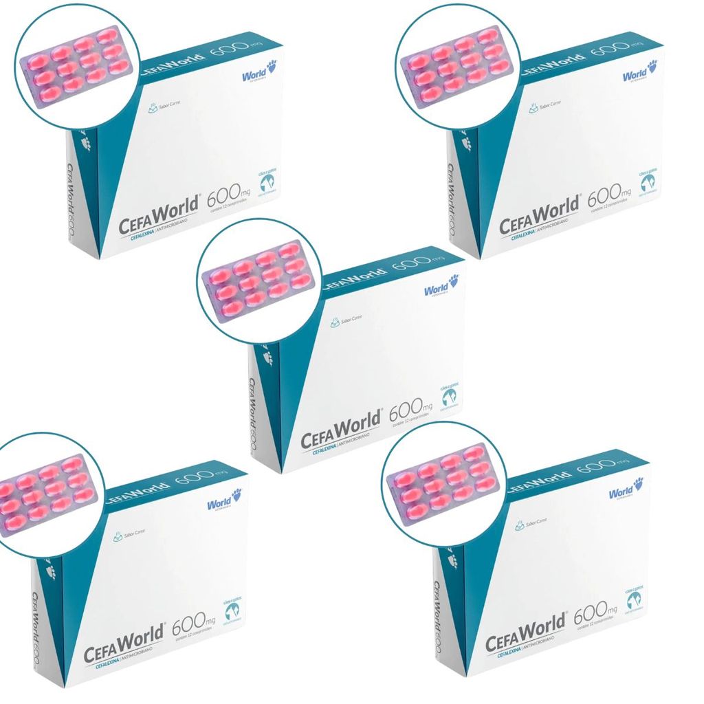05 CefaWorld 600 mg Cães e Gatos Com 12 Comprimidos - World