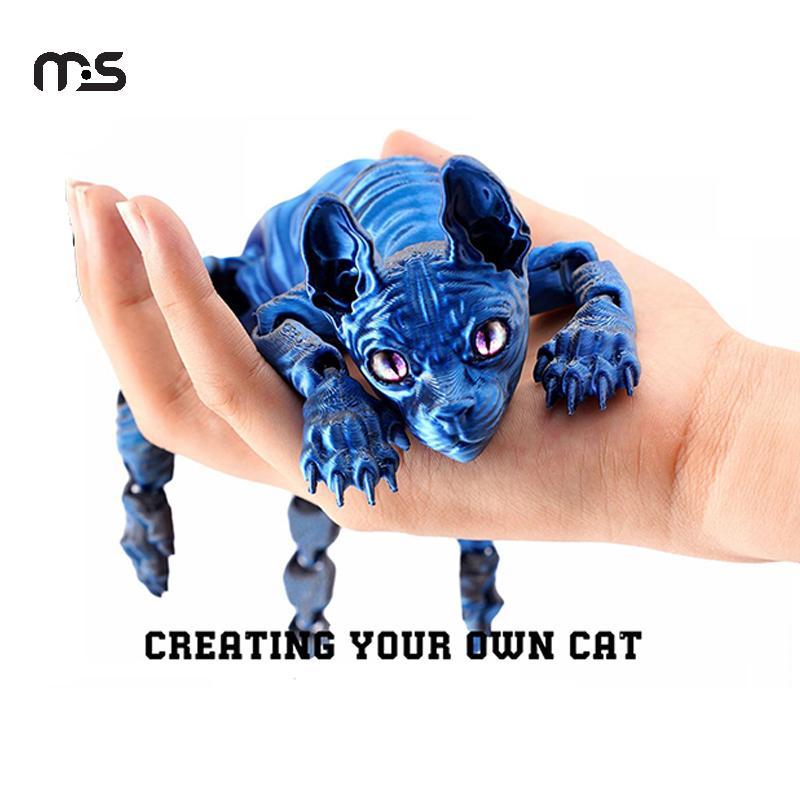 [Macrostars] Brinquedo Animal De Gato Sphynx Impresso Em 3D Estatueta Realista Sem Pêlos Para Amante Coletor Decoração D