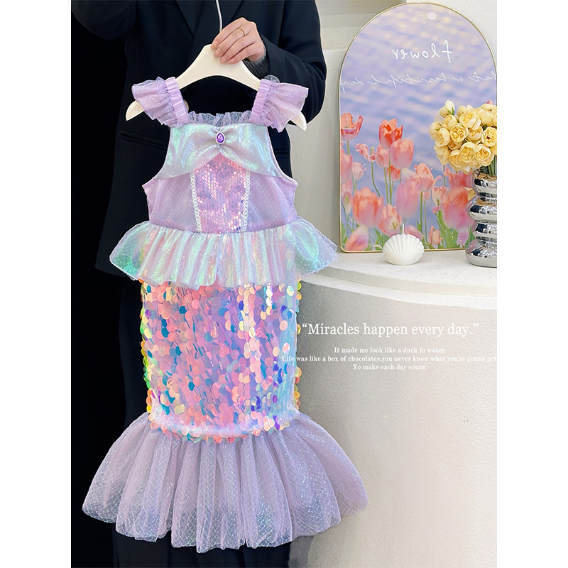 Feminino. crianças vestido de sereia 2025 novo estilo moda bebê menina sereia cauda vestido vestido lantejoulas vestido 