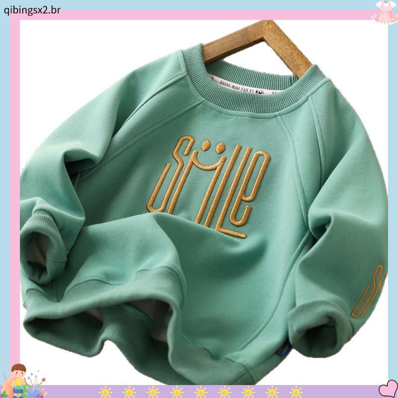 Meninos Primavera Outono Carta De Moda Bordado Sweater Pullover Infantil Sweatshirt Adolescentes Casual Cotton Sports T