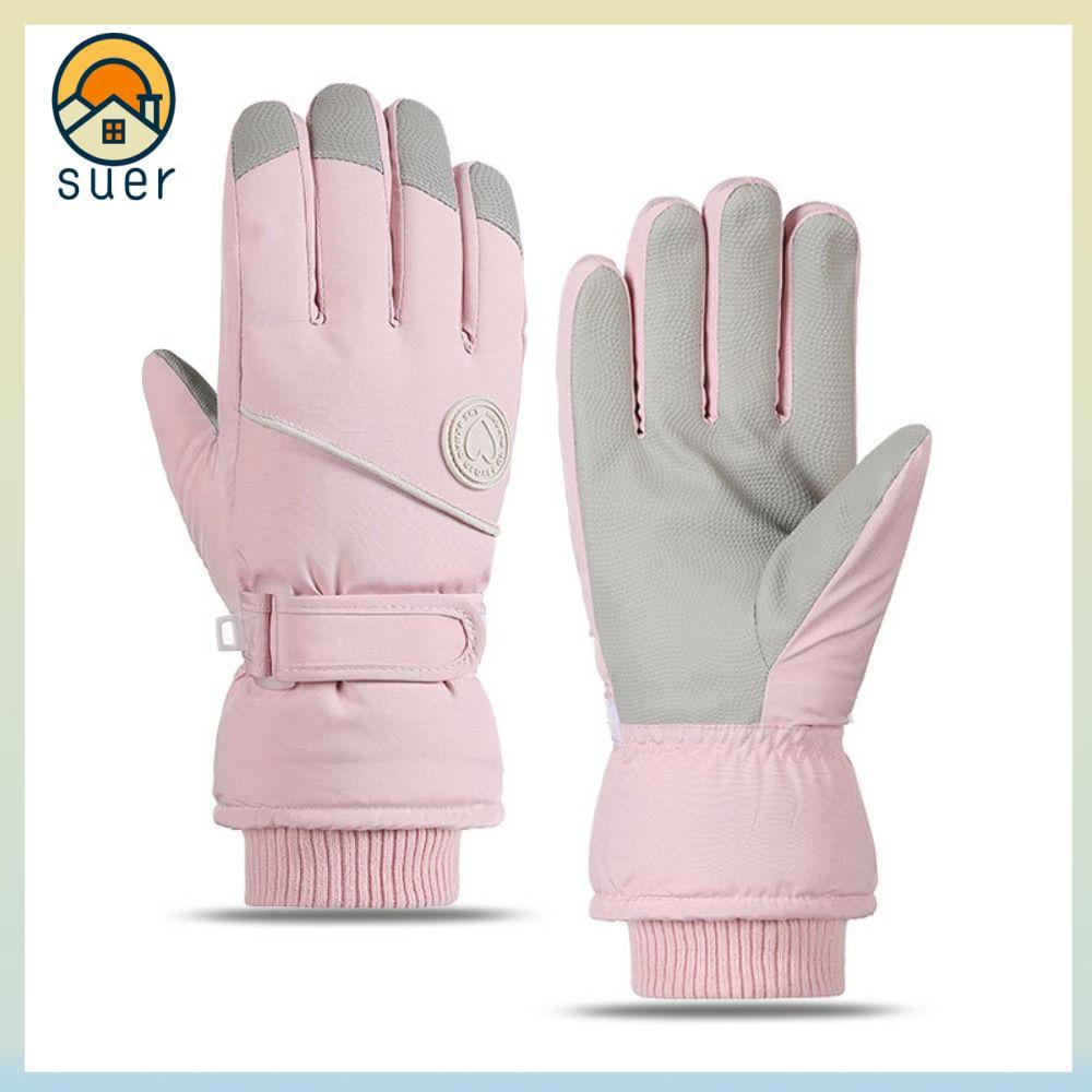 Luvas De Esqui De Snowboard SUEBR , Pelúcia Femininas Impermeáveis Com Tela Sensível Ao Toque , Luva Térmica Espessada Q