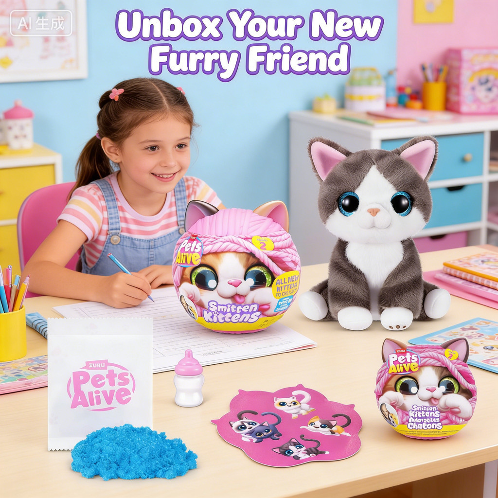 UNBL ZURU Pets Alive Smitten Kittens Série 2 – Brinquedo Interativo de Pelúcia para Gatos com Mais de 10 Sons e uma Garr