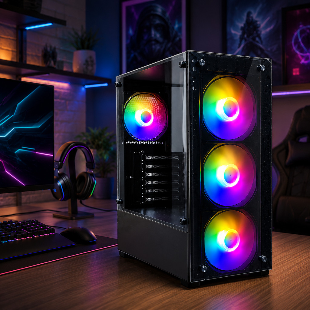 Gabinete Gamer PC Setup com Vidro Lateral 4 Fans USB 3.0 Suporte SSD HDD ATX AGP-A31150C