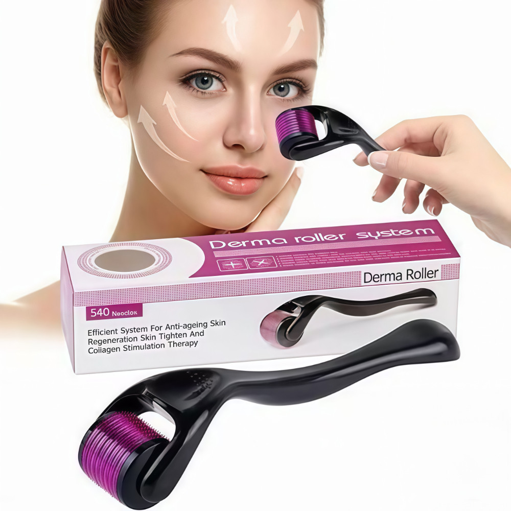 DermaRoller 0.5mm Microagulhamento 540 Agulhas Rolo para Cabelo Barba Cicatrizes Manchas Estética - WYL