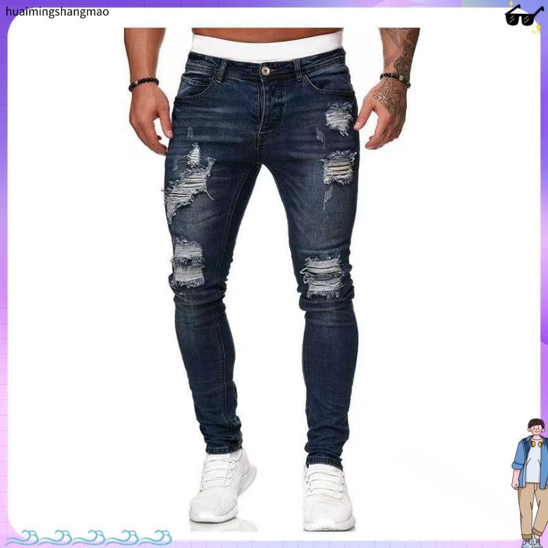 Slim-fit novo estilo na moda masculino Cross-Border rasgado pés pequenos estiramento Denim moda calças Jeans