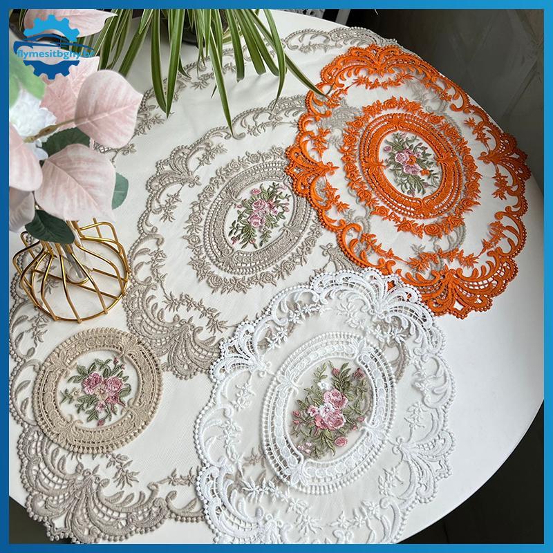 flym Capa De Mesa De Jantar Bordada , Elegante , Redonda , Renda , Toalha , Café , Guardanapo , Festa , Casamento , Deco