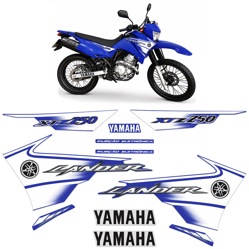 Adesivos Para Yamaha Lander Xtz 250 2007 Moto Azul Laterais