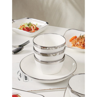 Criativo casa High-End borda de prata cerâmica utensílios de mesa tigela de arroz prato profundo porcelana luz presentes