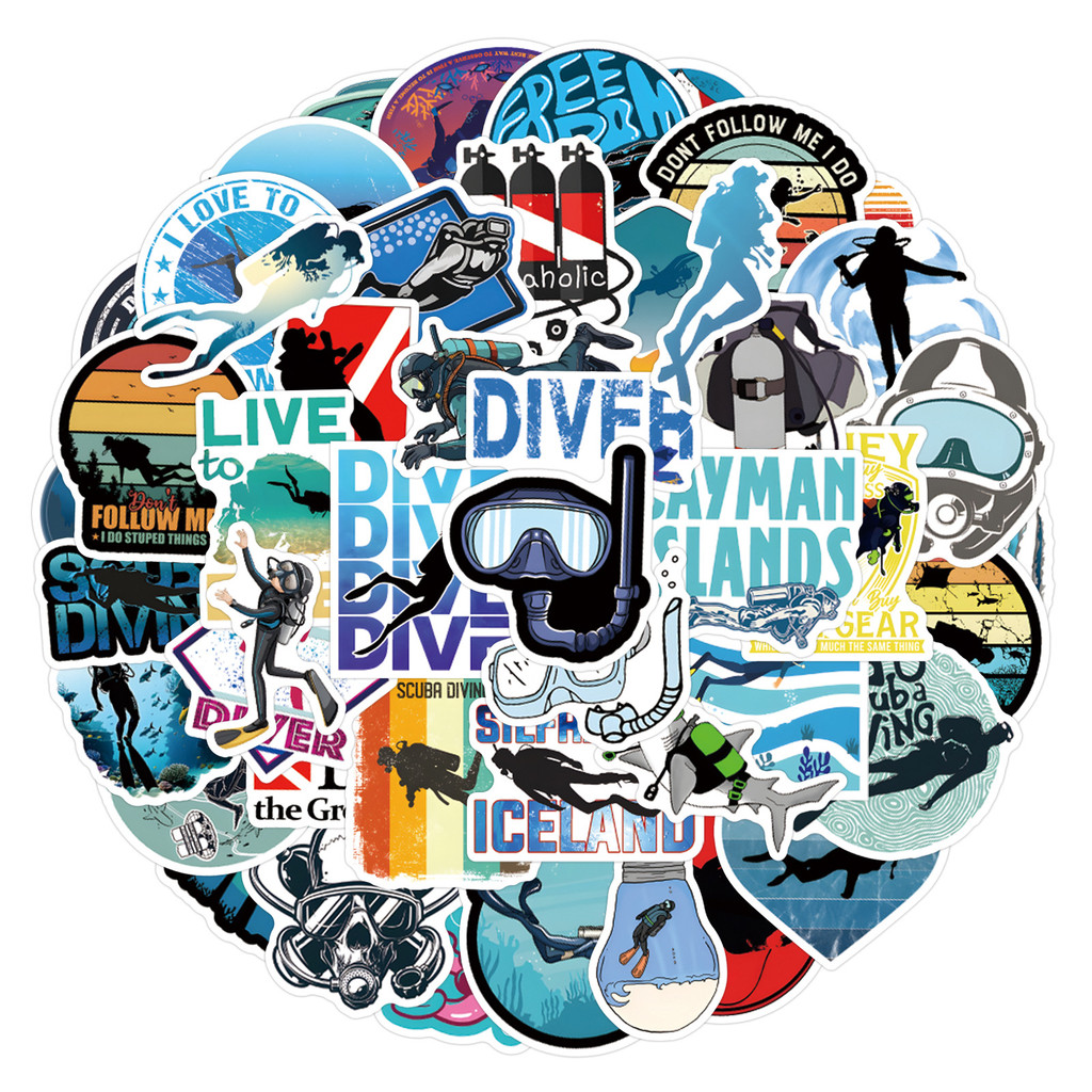 55 Folhas De Adesivos Temáticos De Mergulho Oceano , Design De Graffiti Moderno , De Ornamento Personalizados