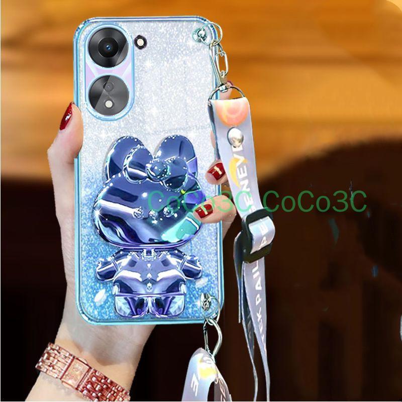 Invólucro Para Redmi A5 4G POCO C71 A3 C61 Galvanoplastia Glitter 3D Coelho Suporte Espelho Cosmético Caso De Telefone C