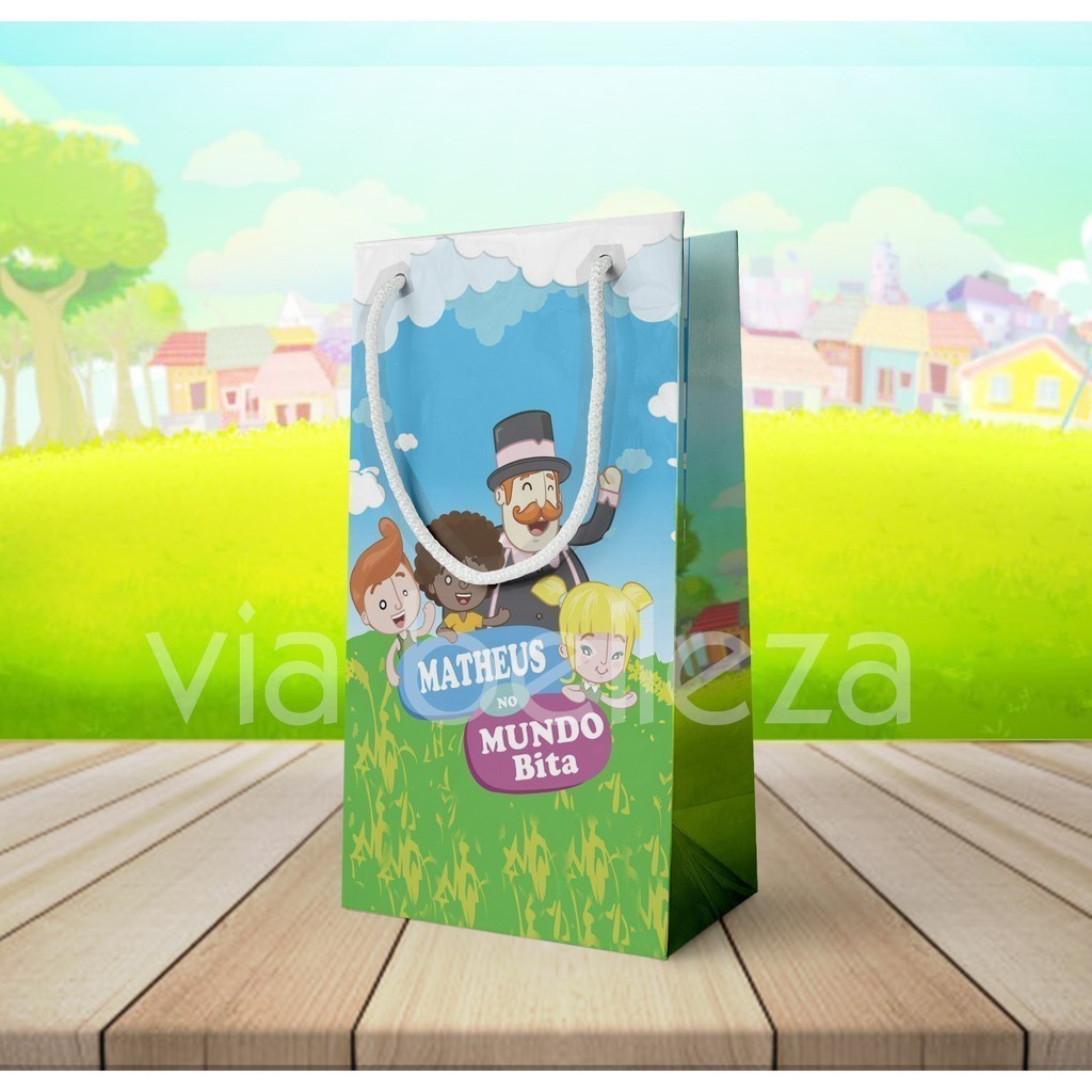 ⭐ Sacolinha Personalizada Mundo Bita  para Aniversário • Lembrancinha Festa Infantil • Todos os Temas •  🎉 em Oferta na Shopee