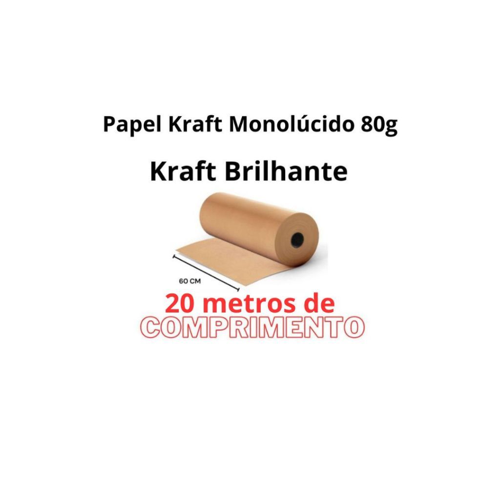 Papel Kraft Brilhante Especial 60cm de largura x 20 Metros de comprimento com gramatura 80g