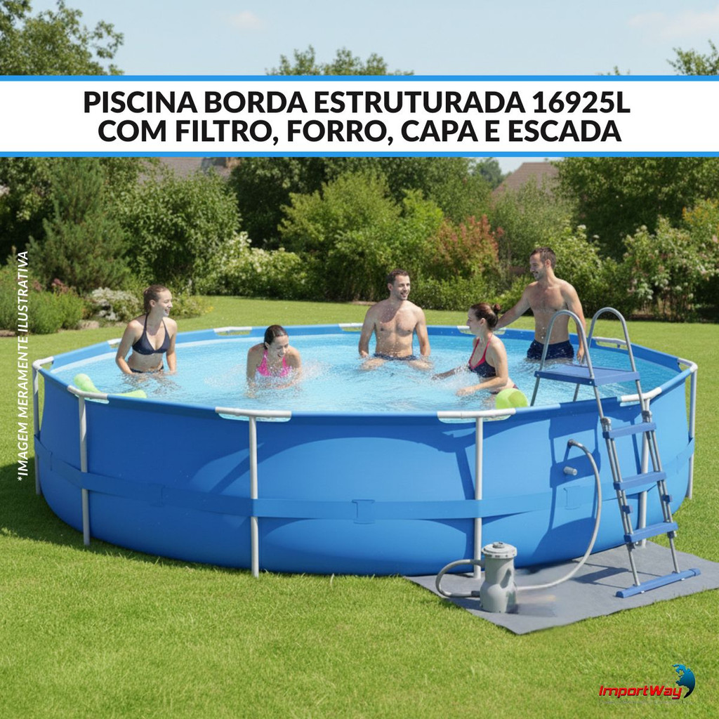 Piscina 16925L Estruturada com Filtro Capa Forro e Escada Pacote Completo Para Uso Familiar com Alta Durabilidade — imagem 2 de 2