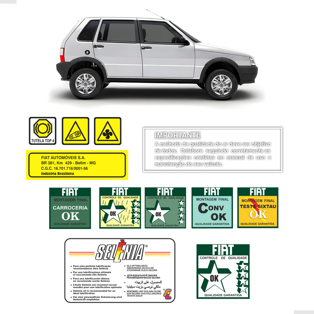 Kit Adesivos Advertência Para Linha Fiat Motor e Para-Brisa em Oferta na Shopee