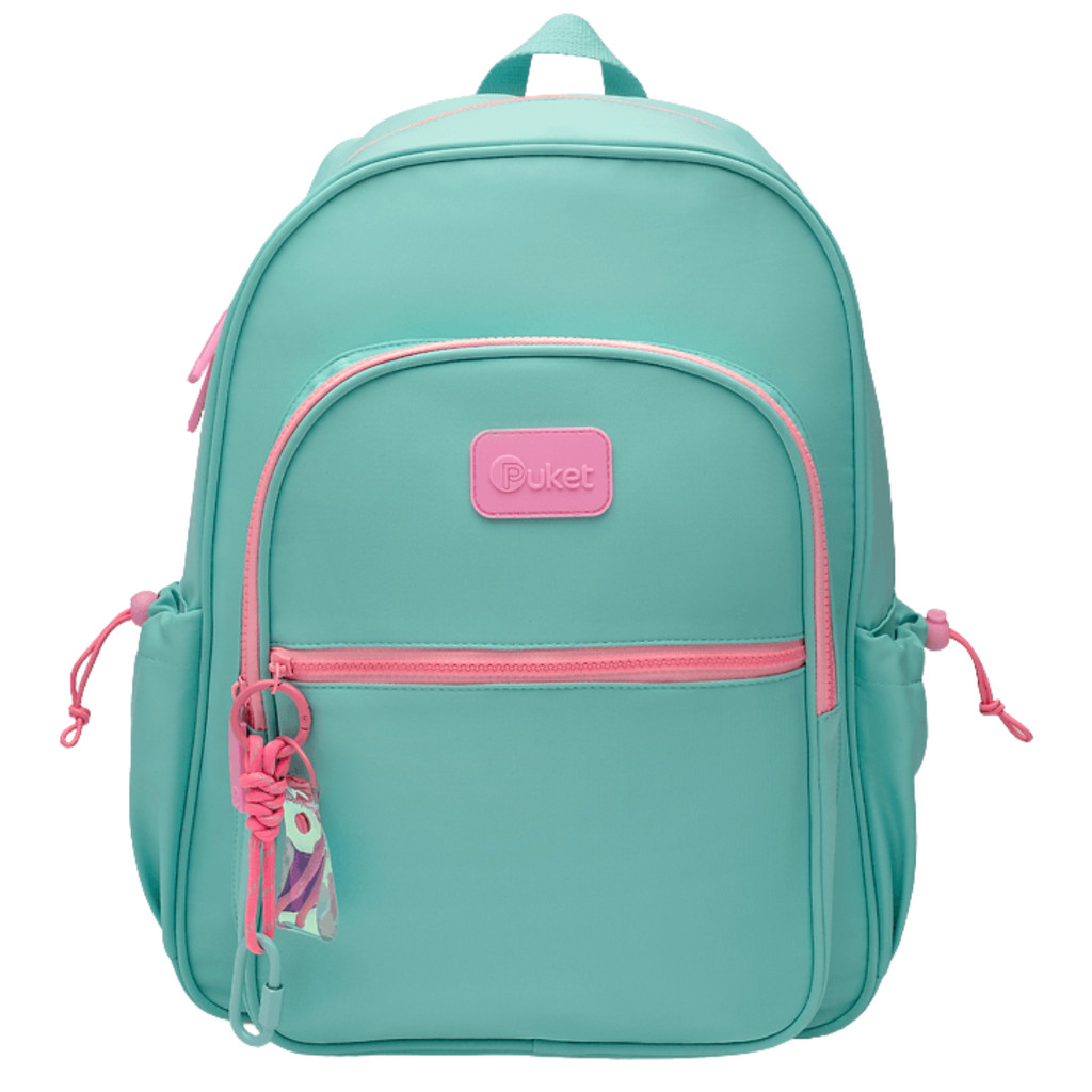 Mochila Escolar Grande Puket Menina Verde Água | Costas Resistente para Escola e Viagem