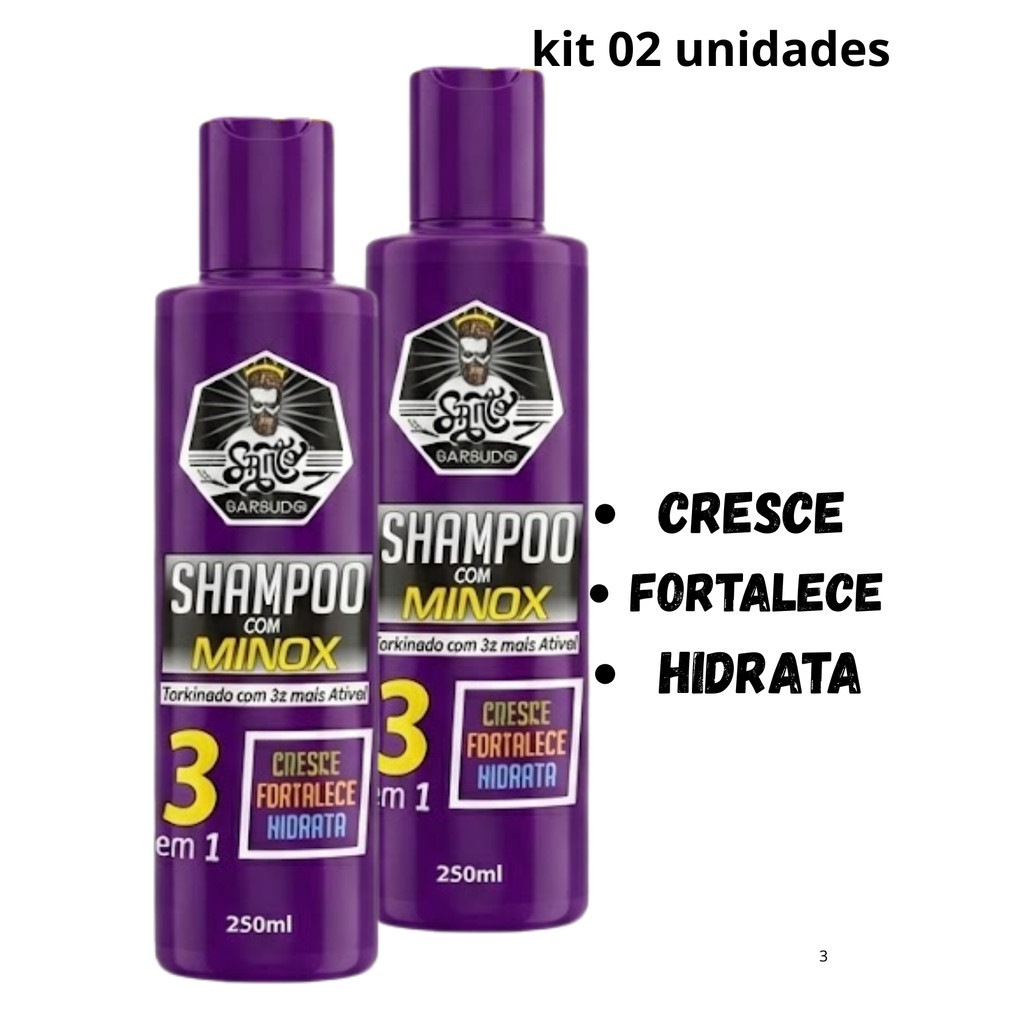 Kit 02 Shampoo Minox 3 Em 1 Cresce  Fortalece e Hidrata  250ml