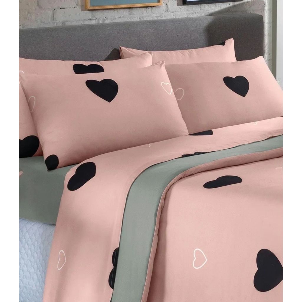Detalhes do Jogo De Cama Queen Coração 4 Peças Lar E Lazer Rosa