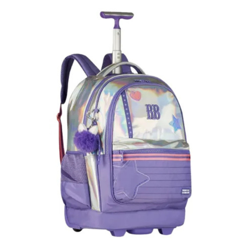 Mochila De Rodinha Grande Rebecca Bonbon Estrela Holográfica – com Chaveiro