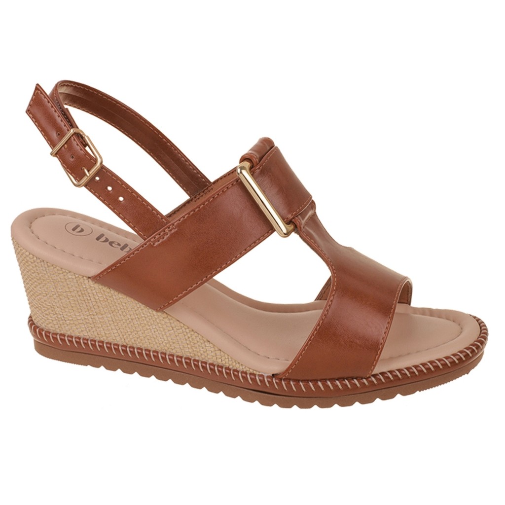 Sandália Bebecê Casual Salto Anabela Moda Retro Napa Egeu T5838.182