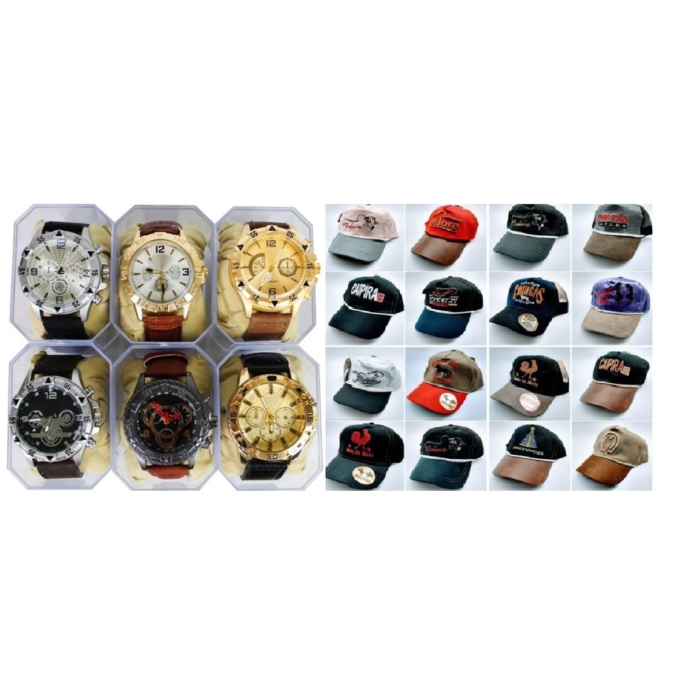 Kit 12 Relogios Couro Sintetico Luxo Masculino + 12 Bones Country Atacado Revenda