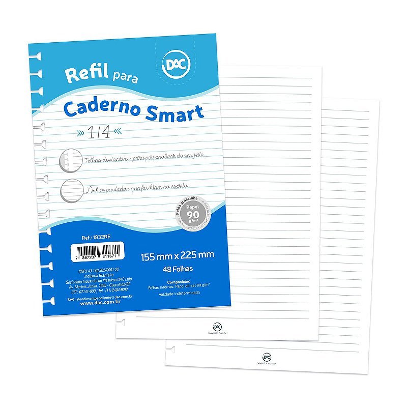 Refil Caderno Smart Colegial Branco 48 Folhas DAC