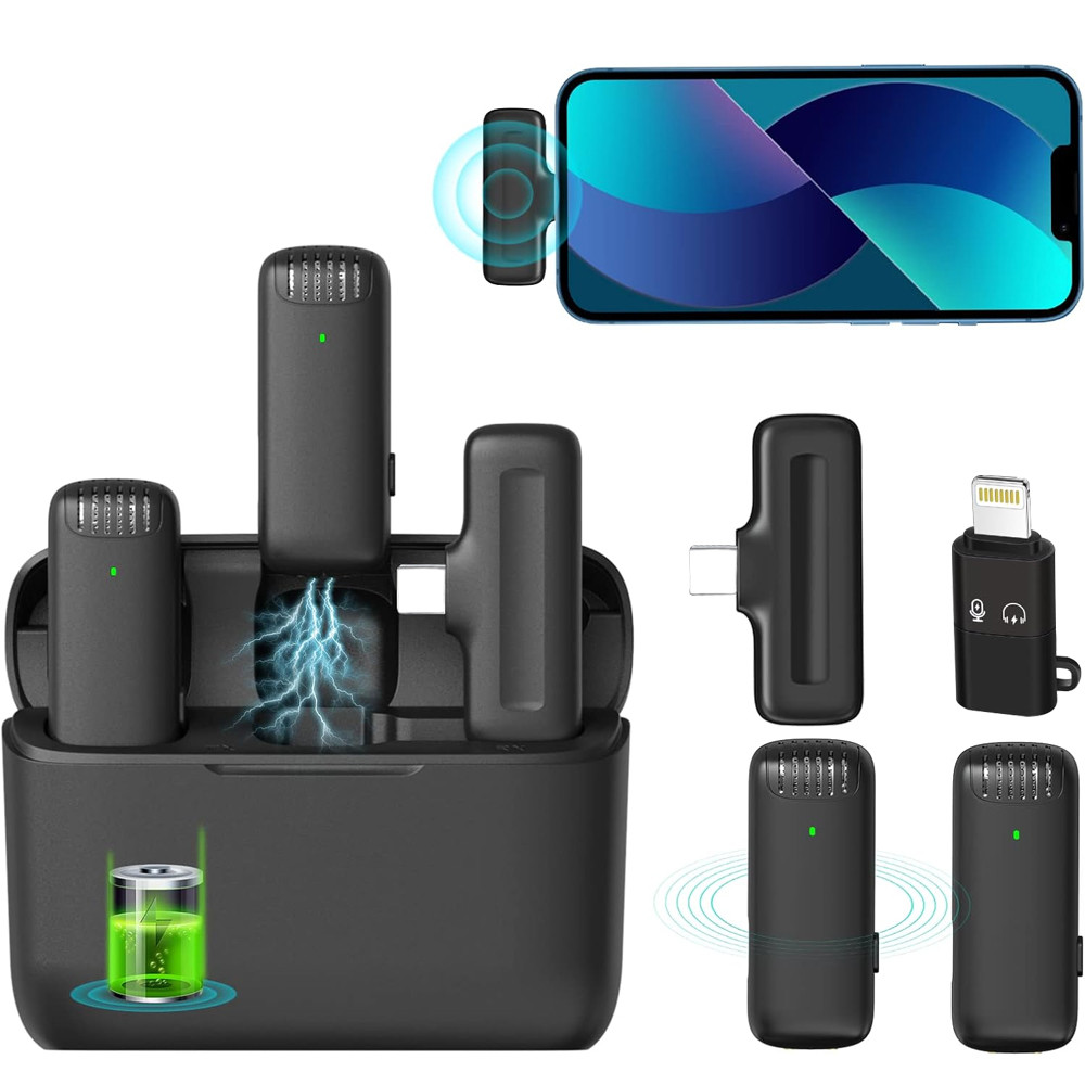 Microfone de Lapela Sem Fio | Magnético | Cancelamento de Ruído | iPhone/Android Type-C