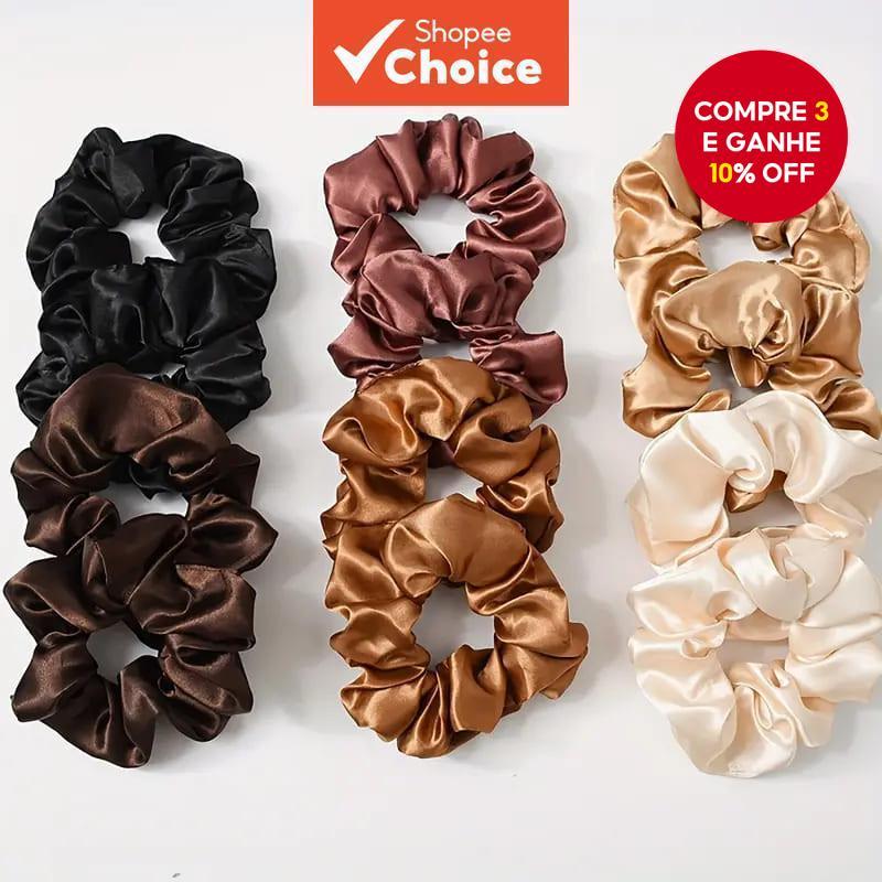 6-10 Unidades De Elásticos De Cetim De Seda Sem Prendem Laços De Cabelo – Macios E Elegantes