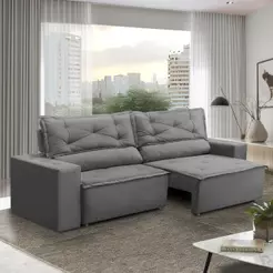 Sofá Retrátil e Reclinável 3 lugares com Molas 2,00m Livia Suede Cinza Adonai Estofados