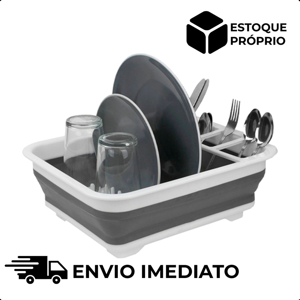 Escorredor de Louças Dobrável Silicone - Compacto e Prático para Cozinha, Divisórias para Talheres