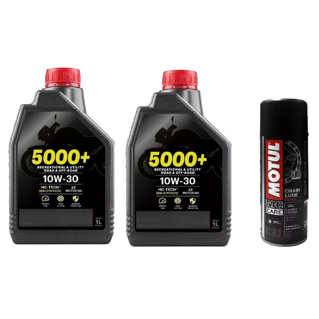 ÓLEO MOTUL 5000+ 10W30 4T 2 Litros  SEMI SINTÉTICO + lubrificante corrente moto motul C2 200ML