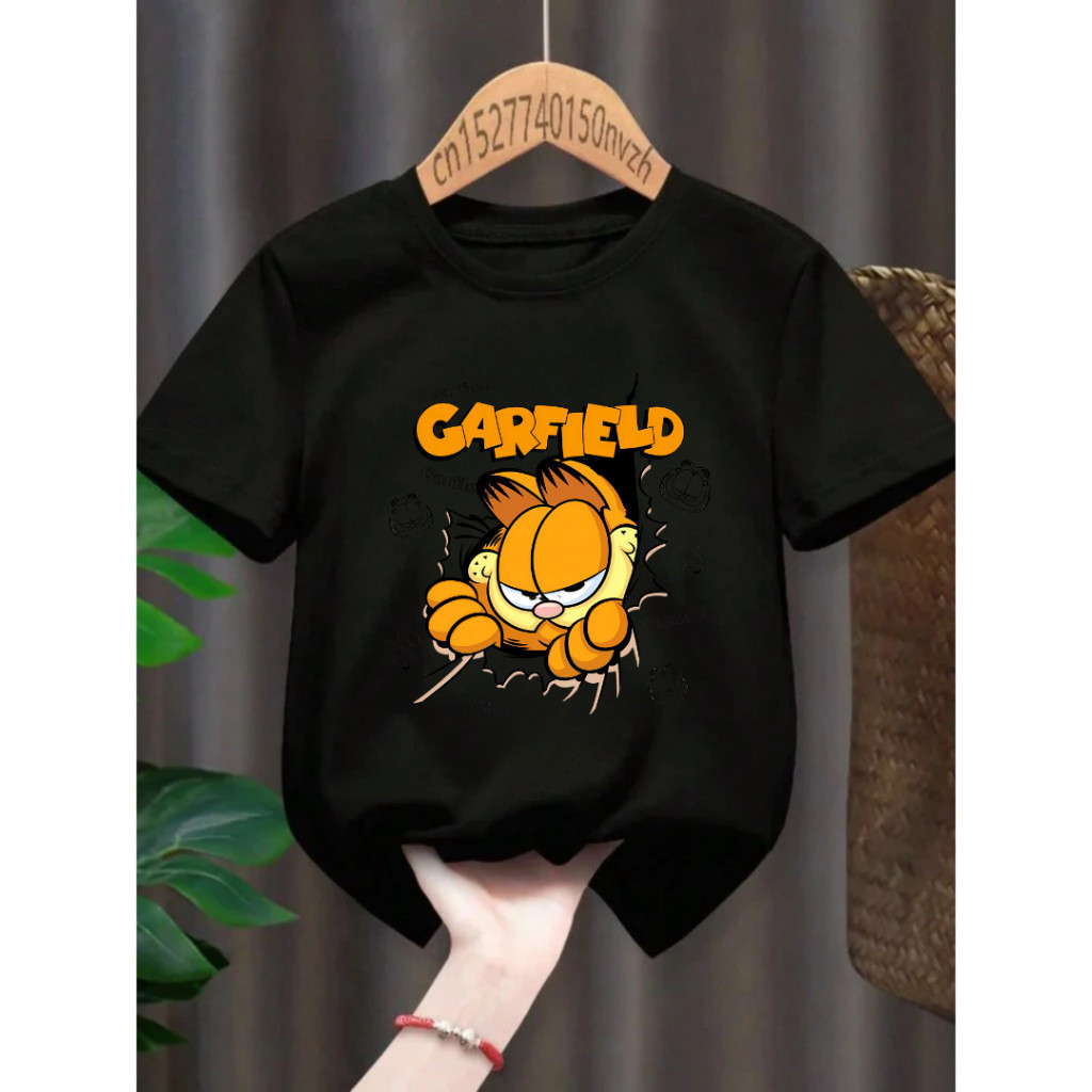Camiseta Infantil 100% Algodão Juvenil Unissex T-shirt Linda Camiseta Gato Garfild Desenho Camisa