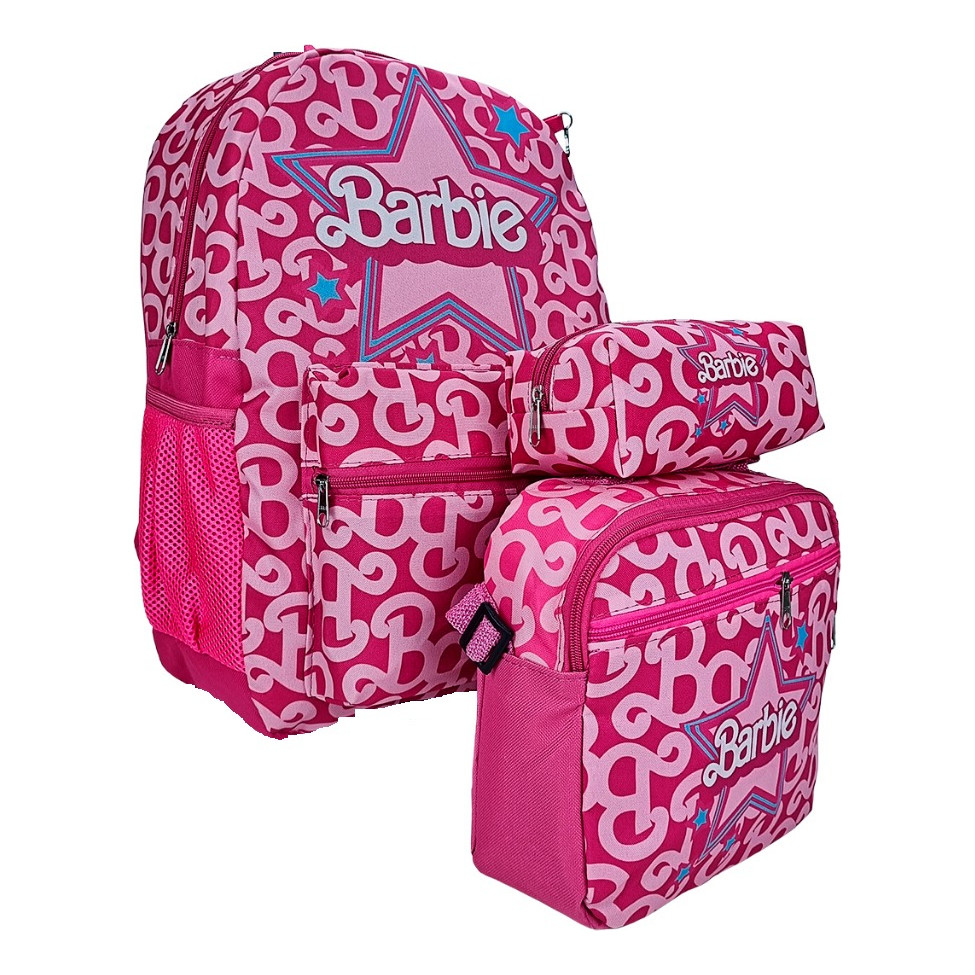 Kit Mochila Infantil Barbie Costas Bolsa Escolar Feminina