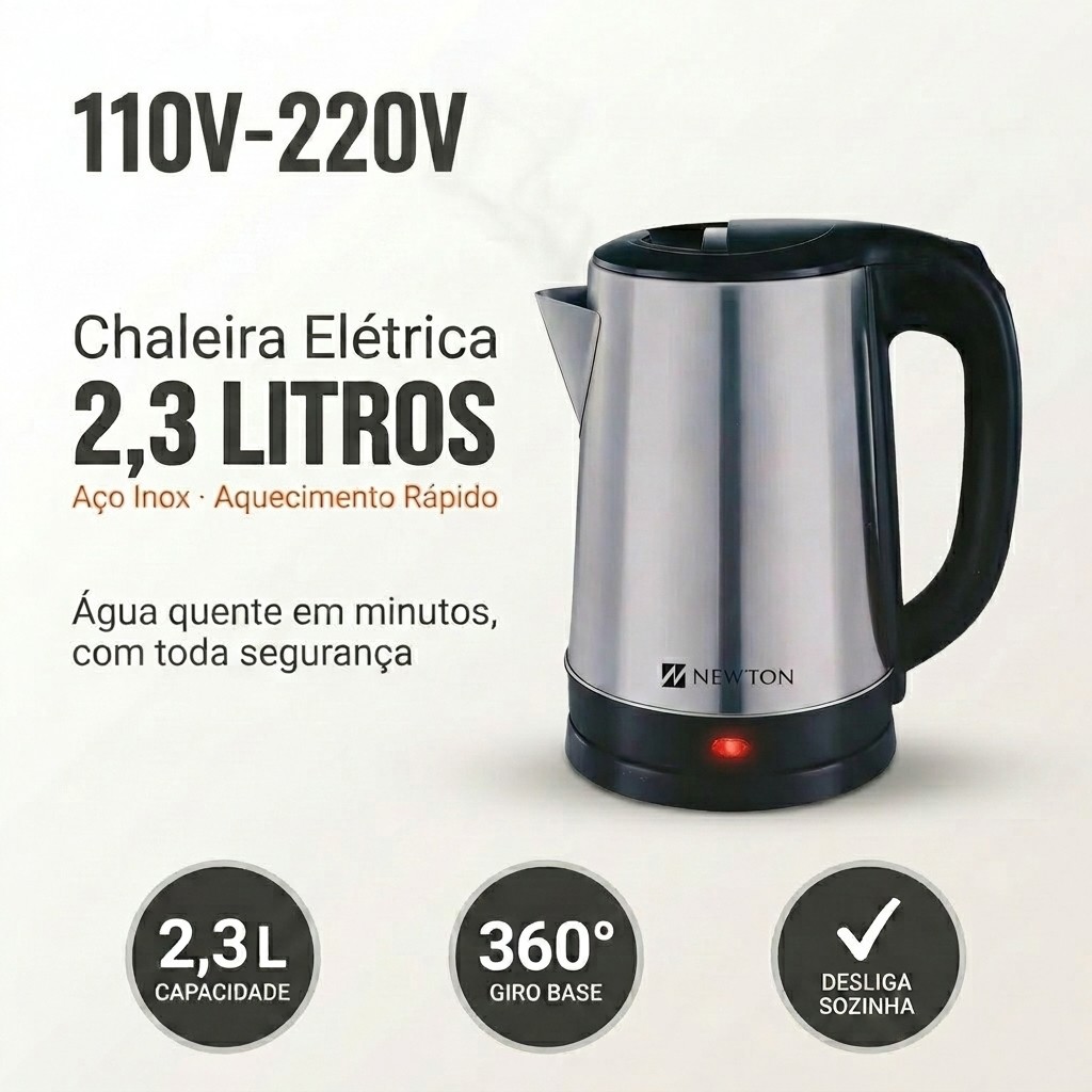 Chaleira Aço Inox Eletrica 2.0 Litros Jarra Agua Quente 110v 220v