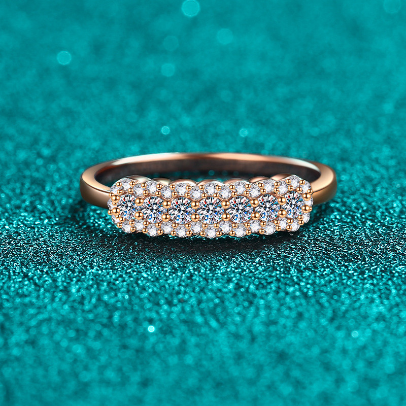 [Moissanite pode passar a caneta de diamante medida] S925 prata esterlina champanhe ouro anel de moissanite completo fem