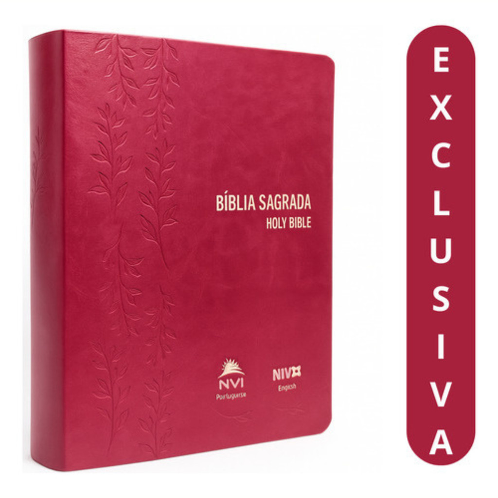 Bíblia Sagrada Nvi Português Inglês Pink | Bilingue Capa Luxo Rosa Relevo | Nova Versão Internacional | Presente Evangél