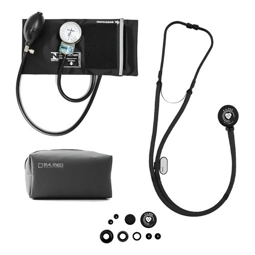 Kit Esfigmomanômetro + Estetoscópio Rappaport P.a. Med Color Preto Preto Black