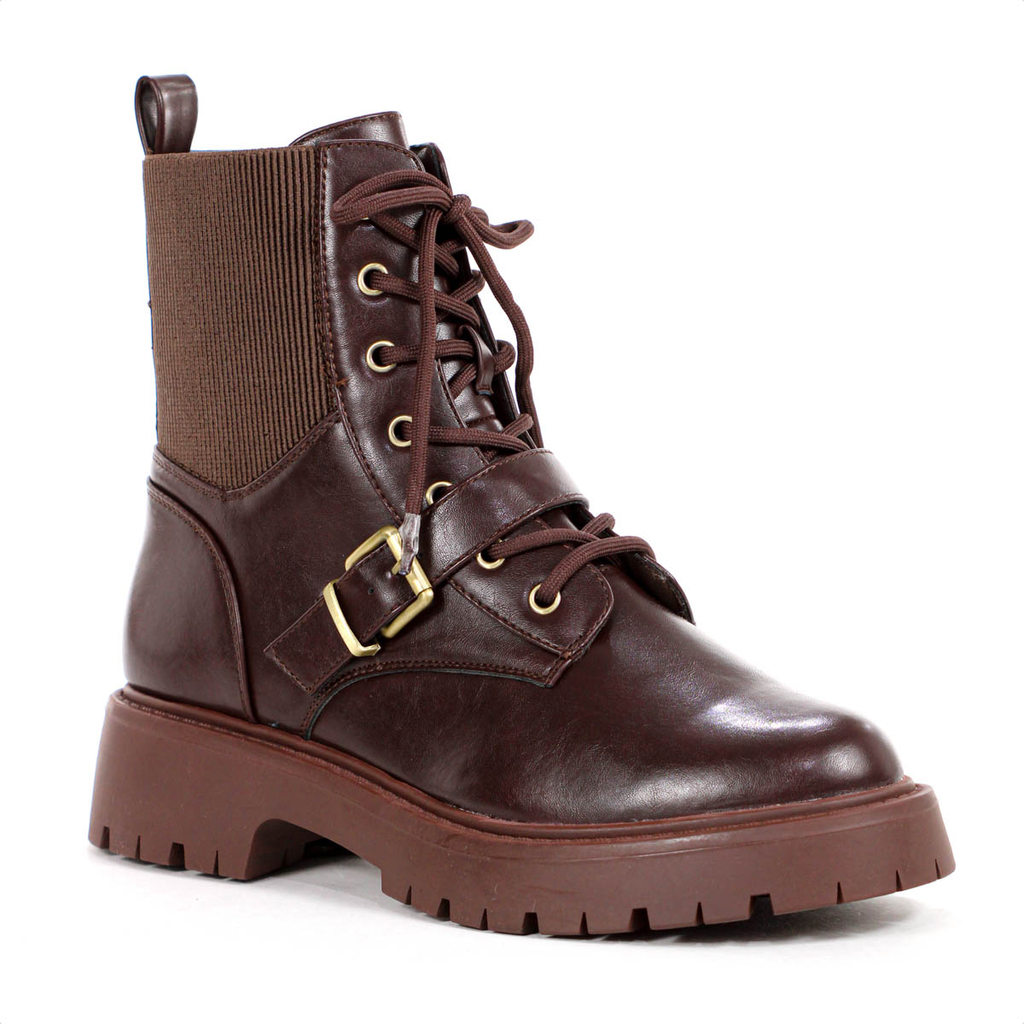 Bota Coturno Anacapri Tratorada Com Fivela Marrom - Feminino