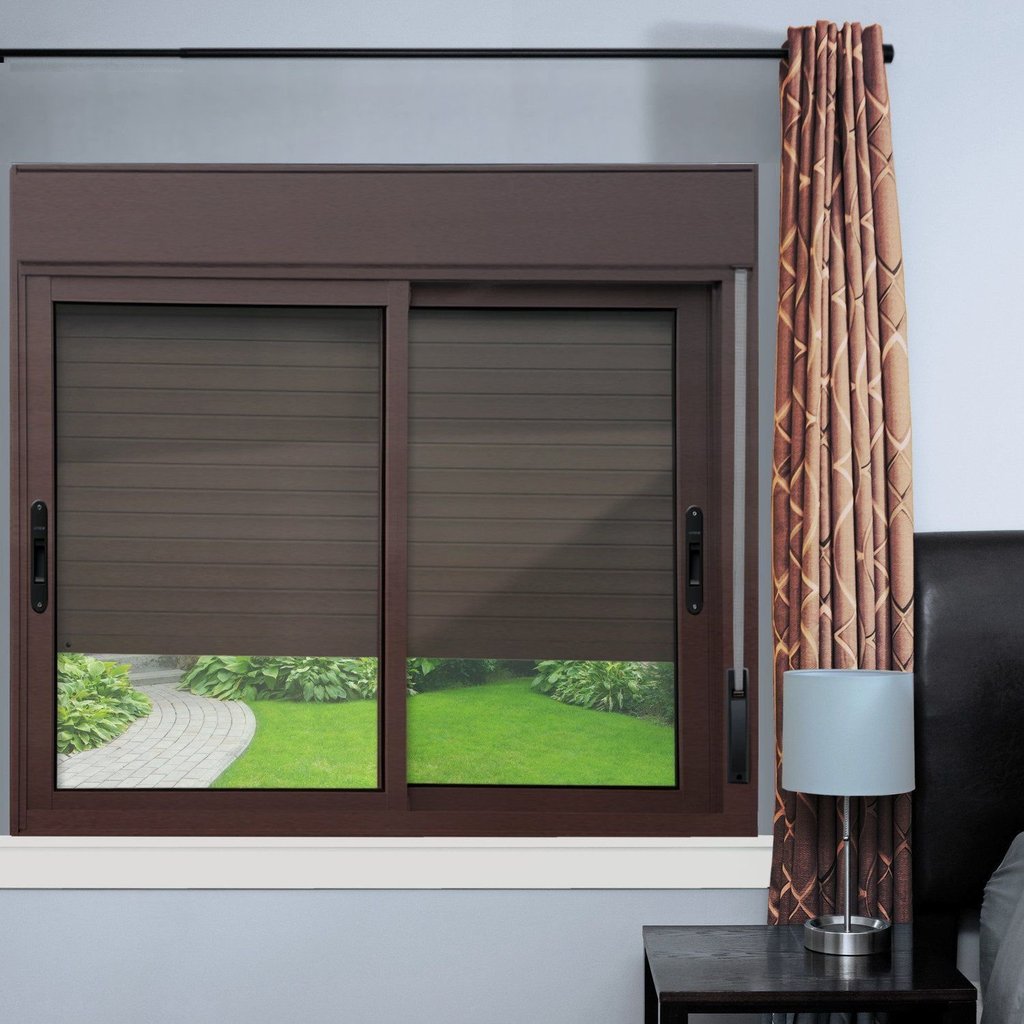 Janela Elite 2 Folhas Moveis com Persiana Integrada 140 X 120 Vidro Liso Corten